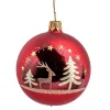 Glaskugel rot matt/lack mit Hirsch im Wald, 7 cm