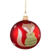 Glaskugel rot mit Fuchs, 7 cm