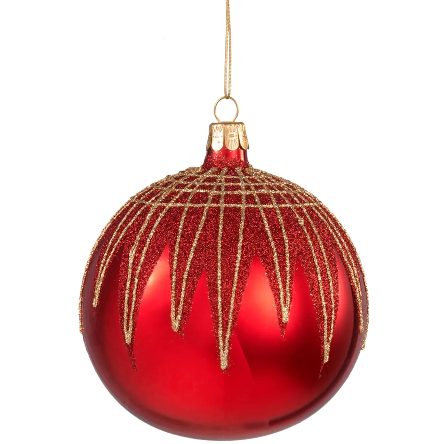 Glaskugel rot mit Glitterdach, 10 cm