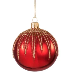 Glaskugel rot mit Glitterdach, 8 cm