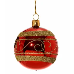 Glaskugel rot mit goldenem Dekor, 6cm