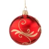 Glaskugel rot mit goldfarbener Verzierung, 8 cm