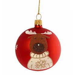 Glaskugel rot mit Winterelch, 7cm