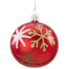Glaskugel rot opal mit Schneeflocken, 7 cm