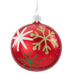 Glaskugel rot opal mit Schneeflocken, 7 cm