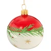 Glaskugel rot-weiß mit Zweig und Sternchen, 6 cm