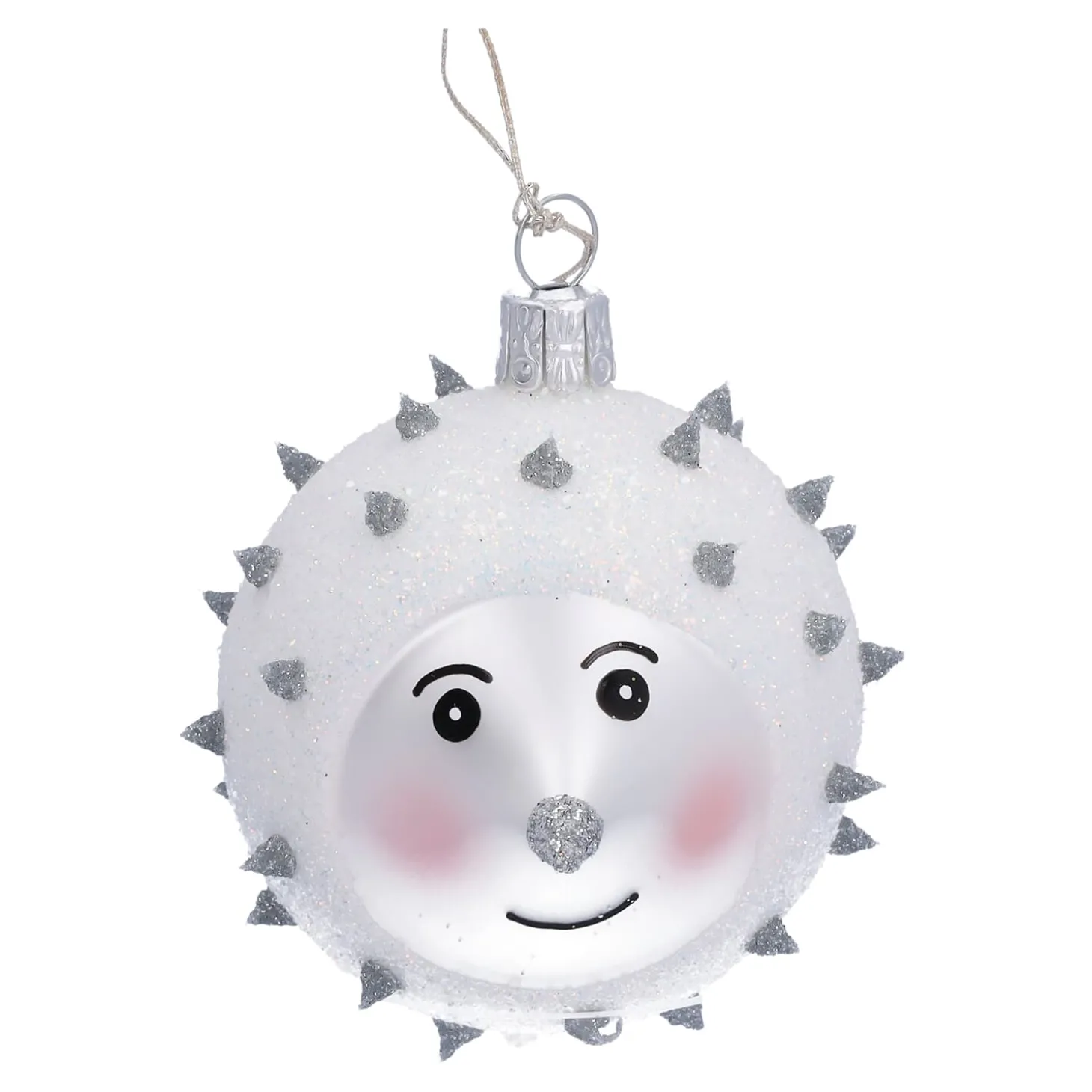 Glaskugel silber mit Igel, 6 cm