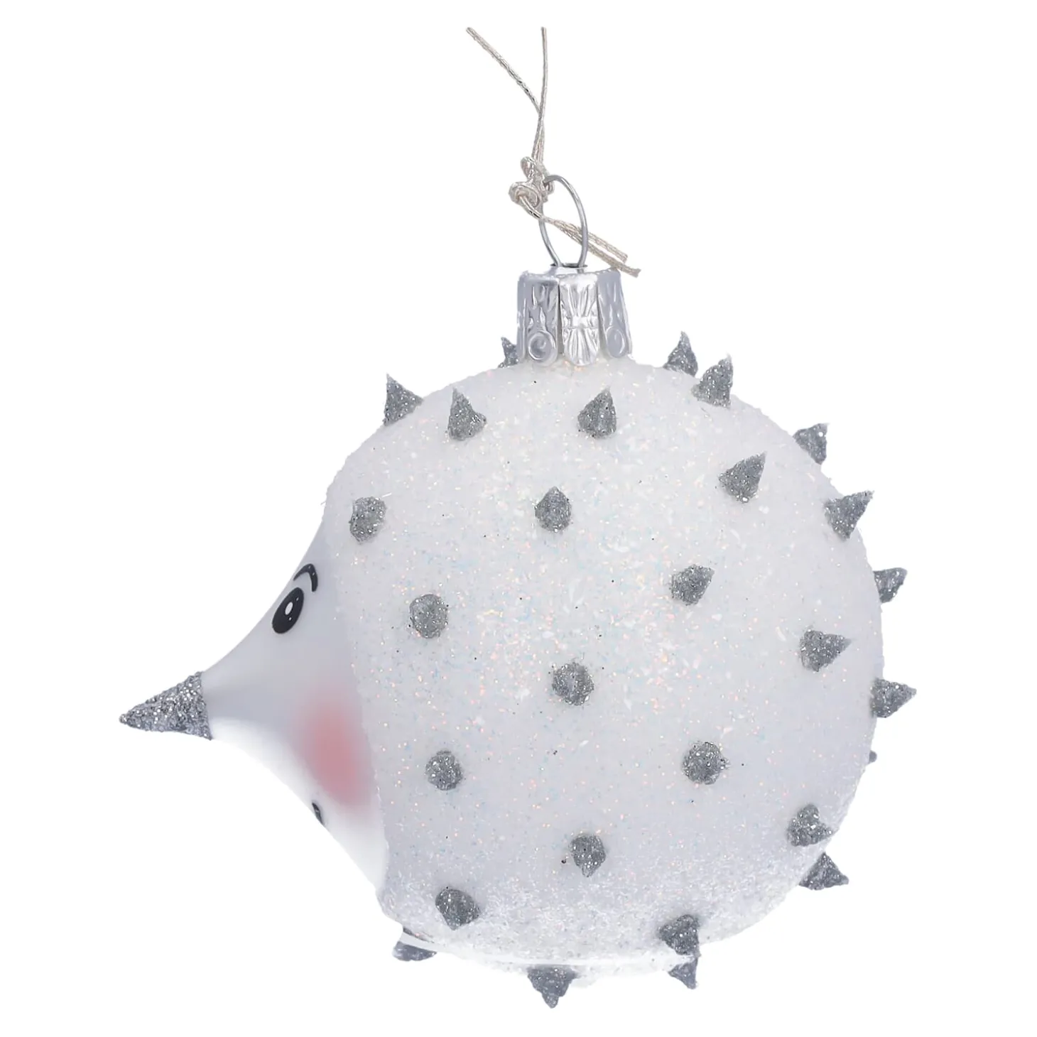 Glaskugel silber mit Igel, 6 cm