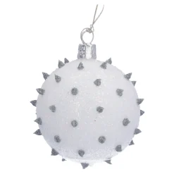 Glaskugel silber mit Igel, 6 cm