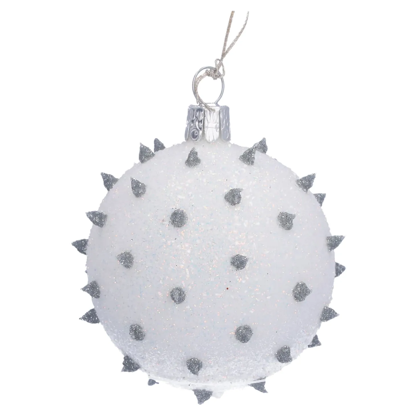 Glaskugel silber mit Igel, 6 cm