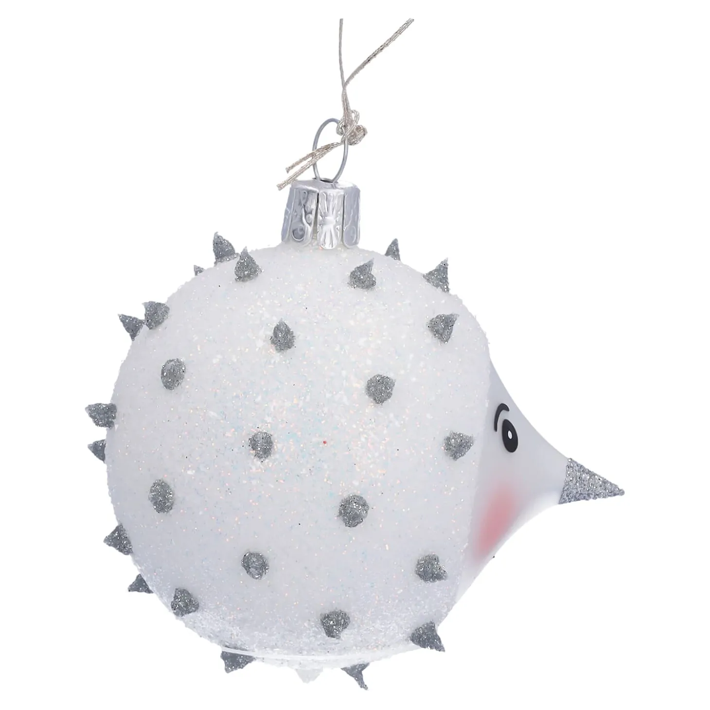 Glaskugel silber mit Igel, 6 cm