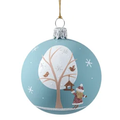 Glaskugel türkis matt "Vogelfütterung", 7 cm