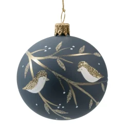 Glaskugel Vögel auf Zweig, schwarz matt/Lack, 7 cm