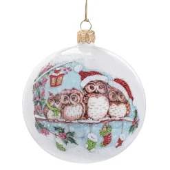 Glaskugel weiß matt "Eulenweihnacht", 10 cm