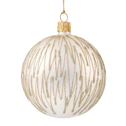Glaskugel weiß matt mit Glitzer und goldfarbenen Zacken , 8 cm