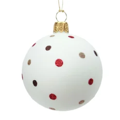 Glaskugel weiß matt mit Glitzerpunkten, 10 cm