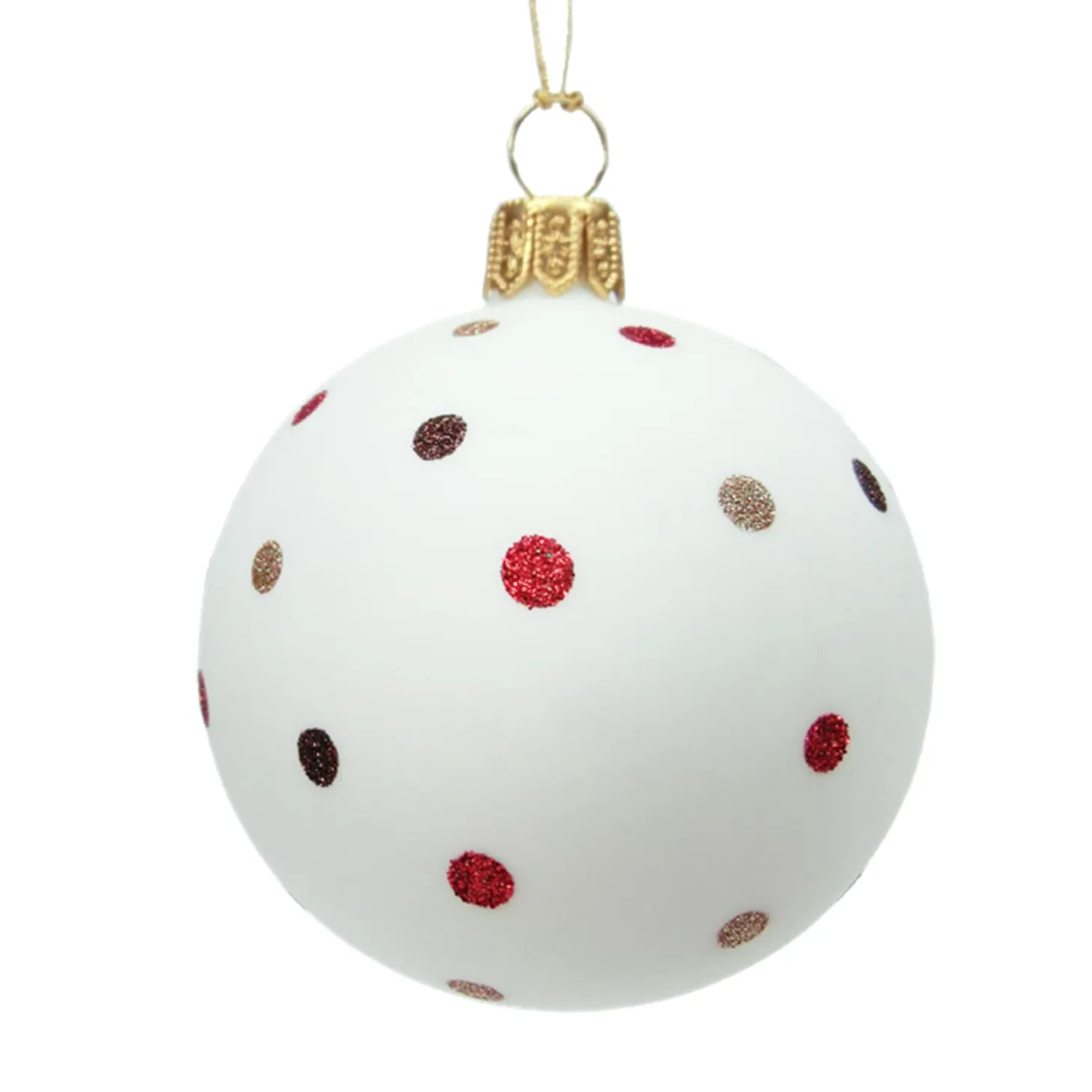 Glaskugel weiß matt mit Glitzerpunkten, 10 cm