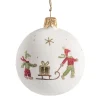 Glaskugel weiß matt mit Kinder mit Schlitten, 7 cm