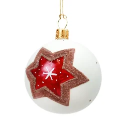 Glaskugel weiß matt mit Lebkuchenstern, 6 cm