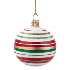 Glaskugel weiß matt mit Streifenmuster, 6 cm