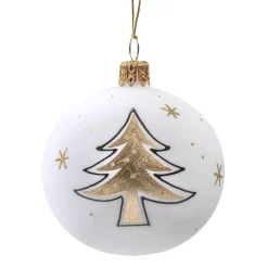 Glaskugel weiß matt mit Weihnachtsbaum, 7 cm