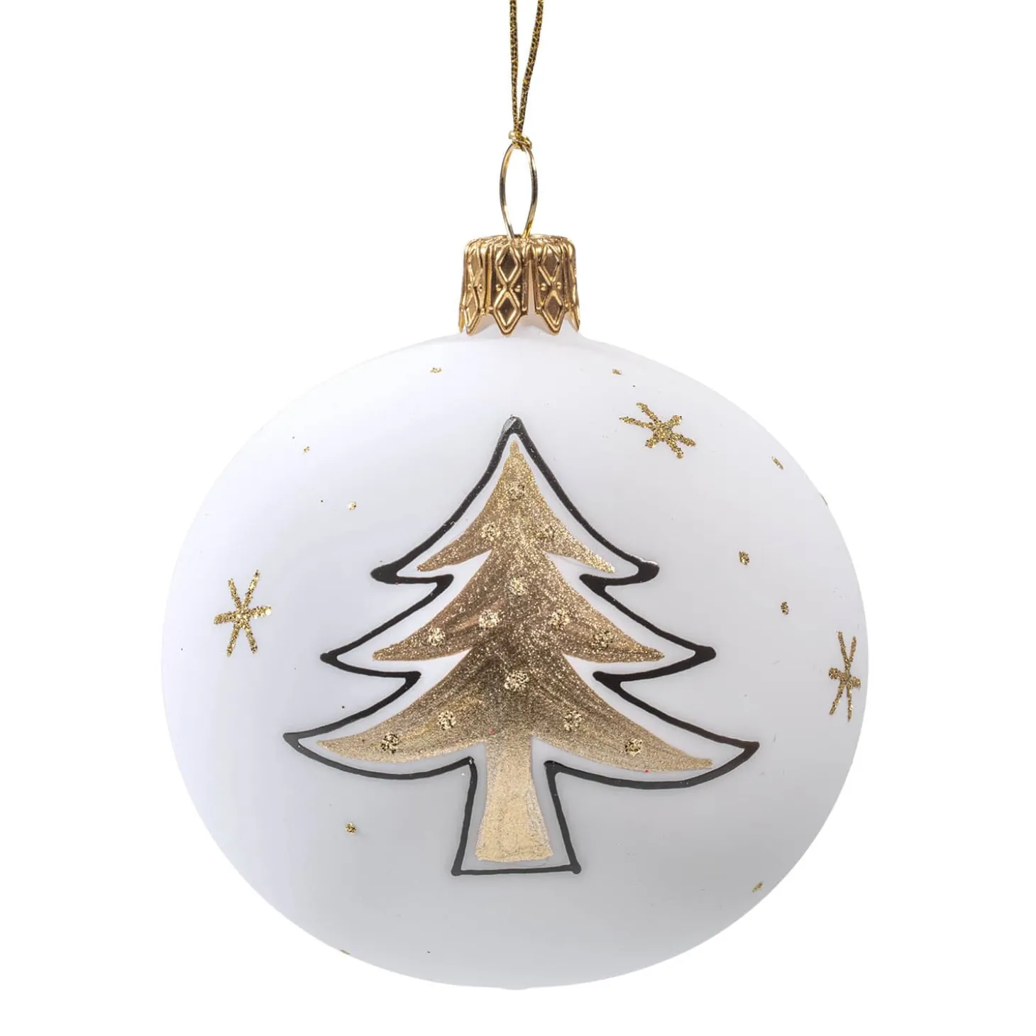 Glaskugel weiß matt mit Weihnachtsbaum, 7 cm