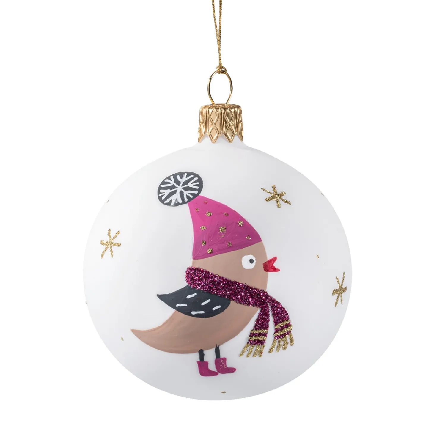 Glaskugel weiß matt "Weihnachtsvogel", 7 cm