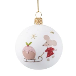Glaskugel weiß matt "Weihnachtsmaus", 7 cm