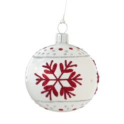 Glaskugel weiß mit roten Flocken, 6 cm