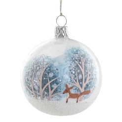 Glaskugel weiß opal mit Fuchs im Winter, 7 cm