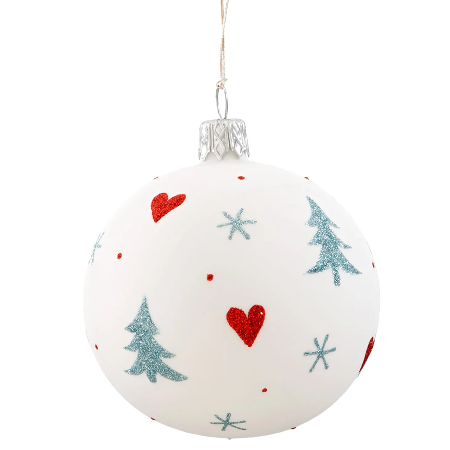 Glaskugel weiß "Winterzeit", 7 cm