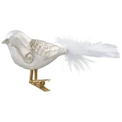 Glasvogel, weiß-silber mit Glimmer