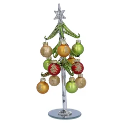 Grüner Glasbaum mit bunten Kugeln, 23 cm