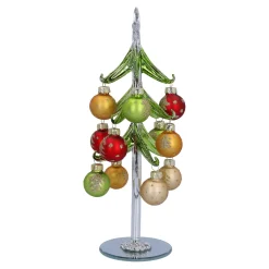 Grüner Glasbaum mit bunten Kugeln, 23 cm