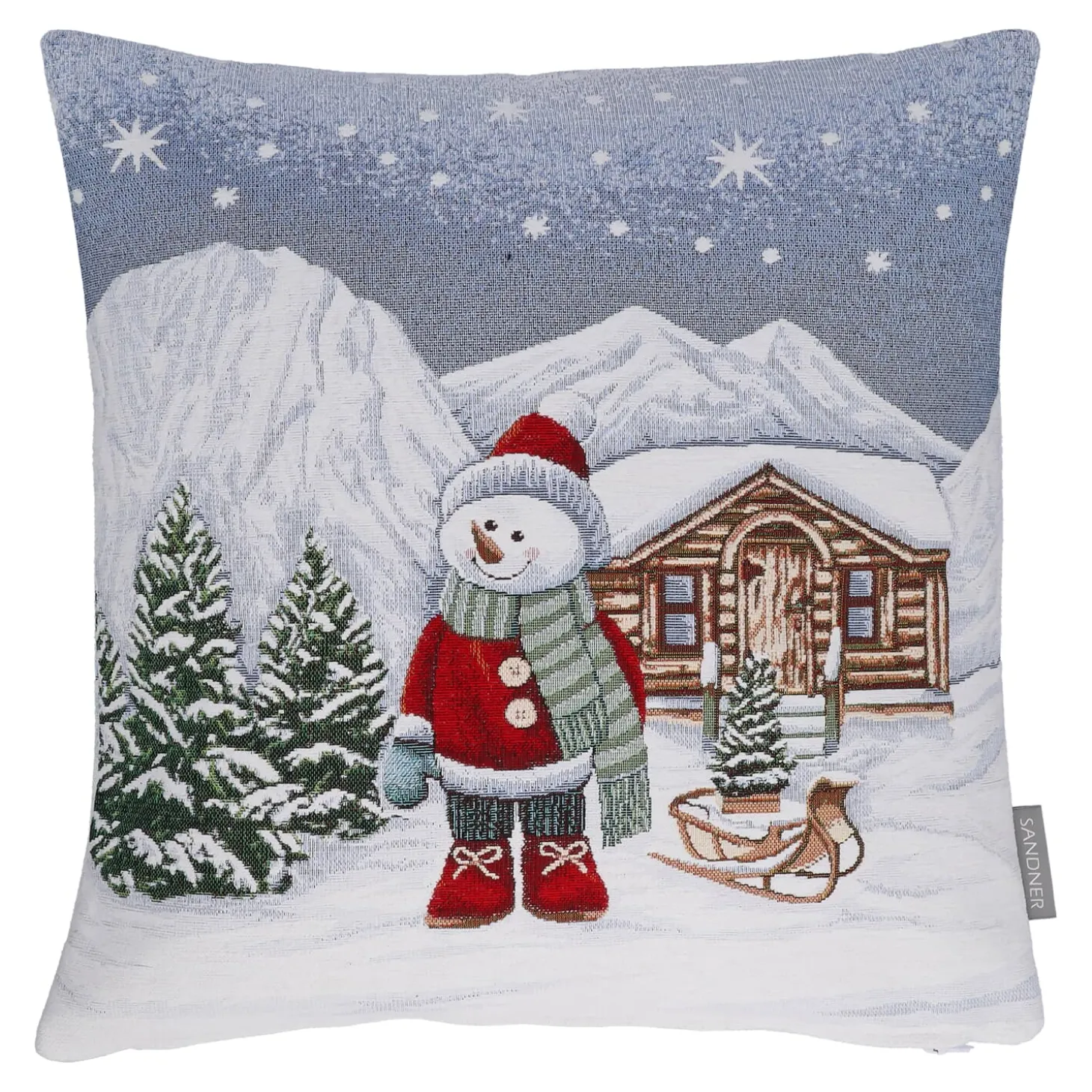 Kissenhülle "Schneemann mit Schlitten"