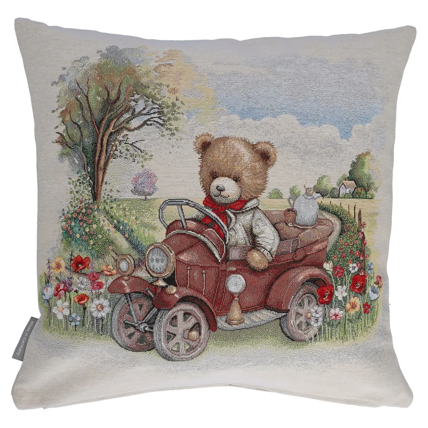 Kissenhülle "Teddy Finn auf Frühlingsreise"