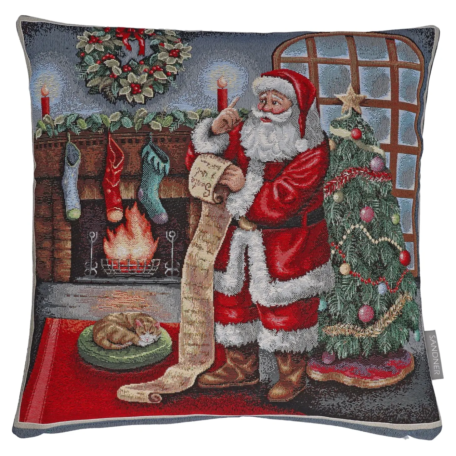 Kissenhülle "Weihnachtsmann mit Wunschzettel"