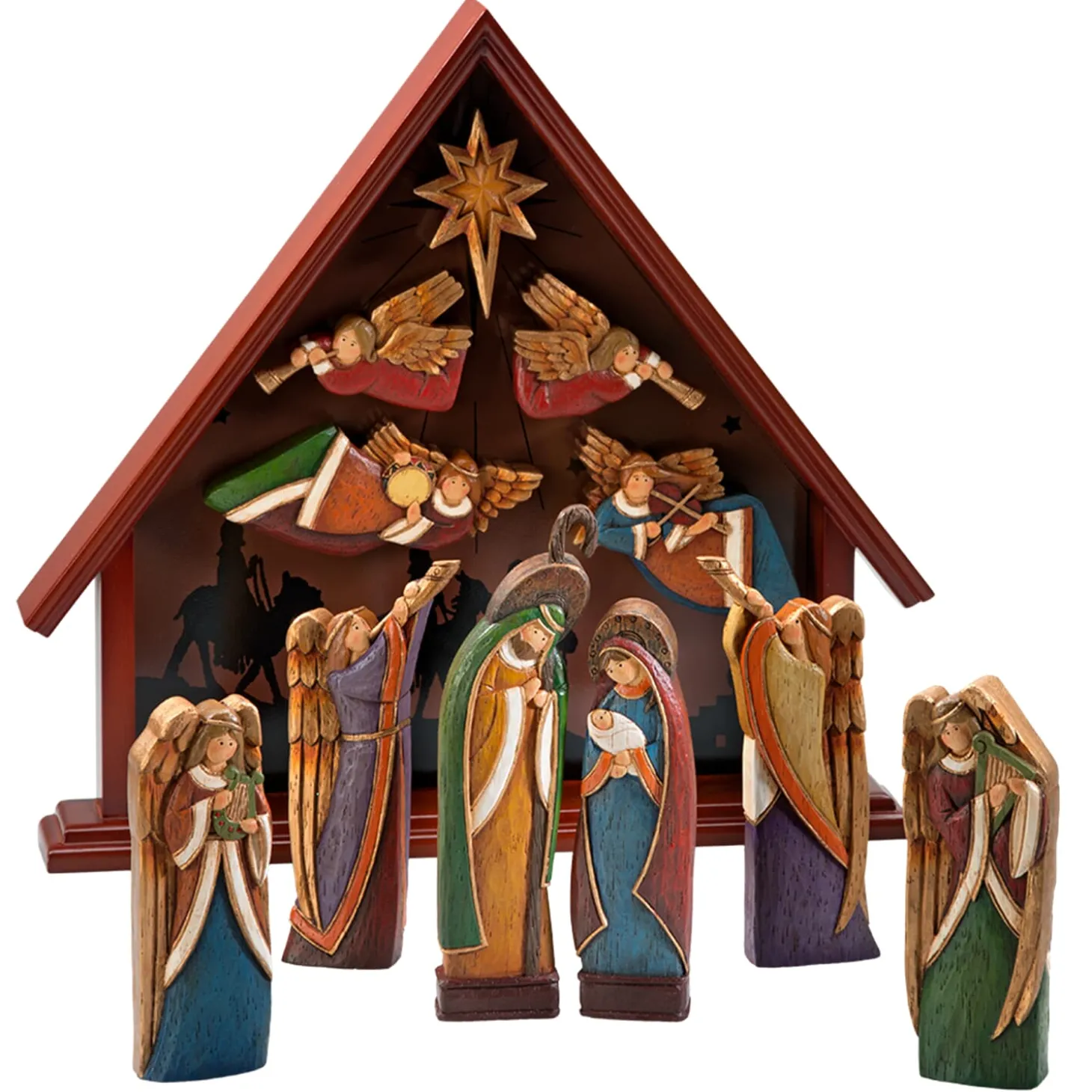 Krippenhaus "Heilige Familie" mit 11 Figuren