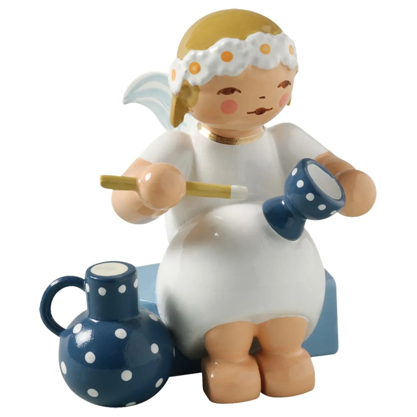 Margeritenengel mit Becher und Krug, sitzend