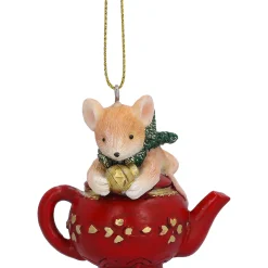 Maus auf Kaffeekanne, Kunstharz-Baumbehang