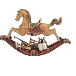 Nostalgisches Schaukelpferd mit Instrumenten, hellbraun