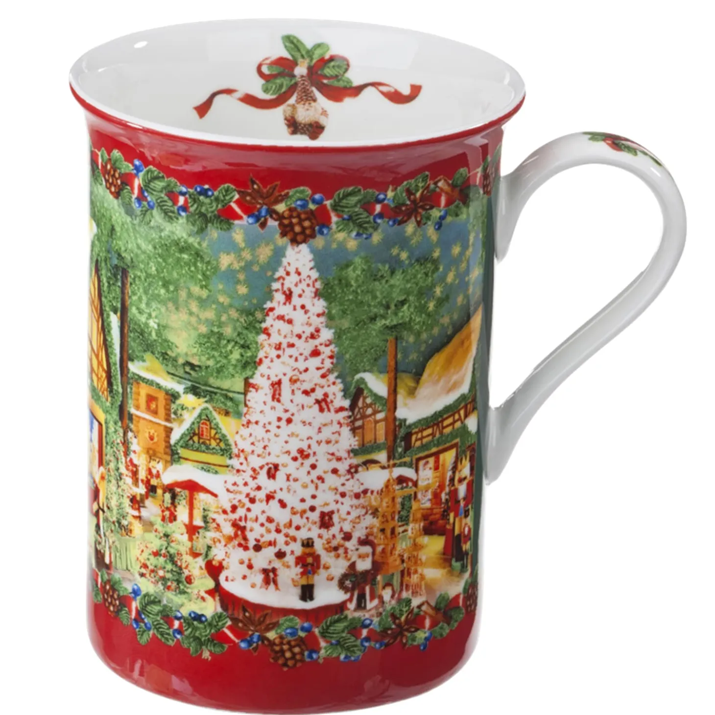 Porzellan-Tasse "Weihnachtsdorf", rot
