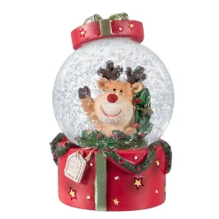 Schneekugel "Rentier im Geschenk"