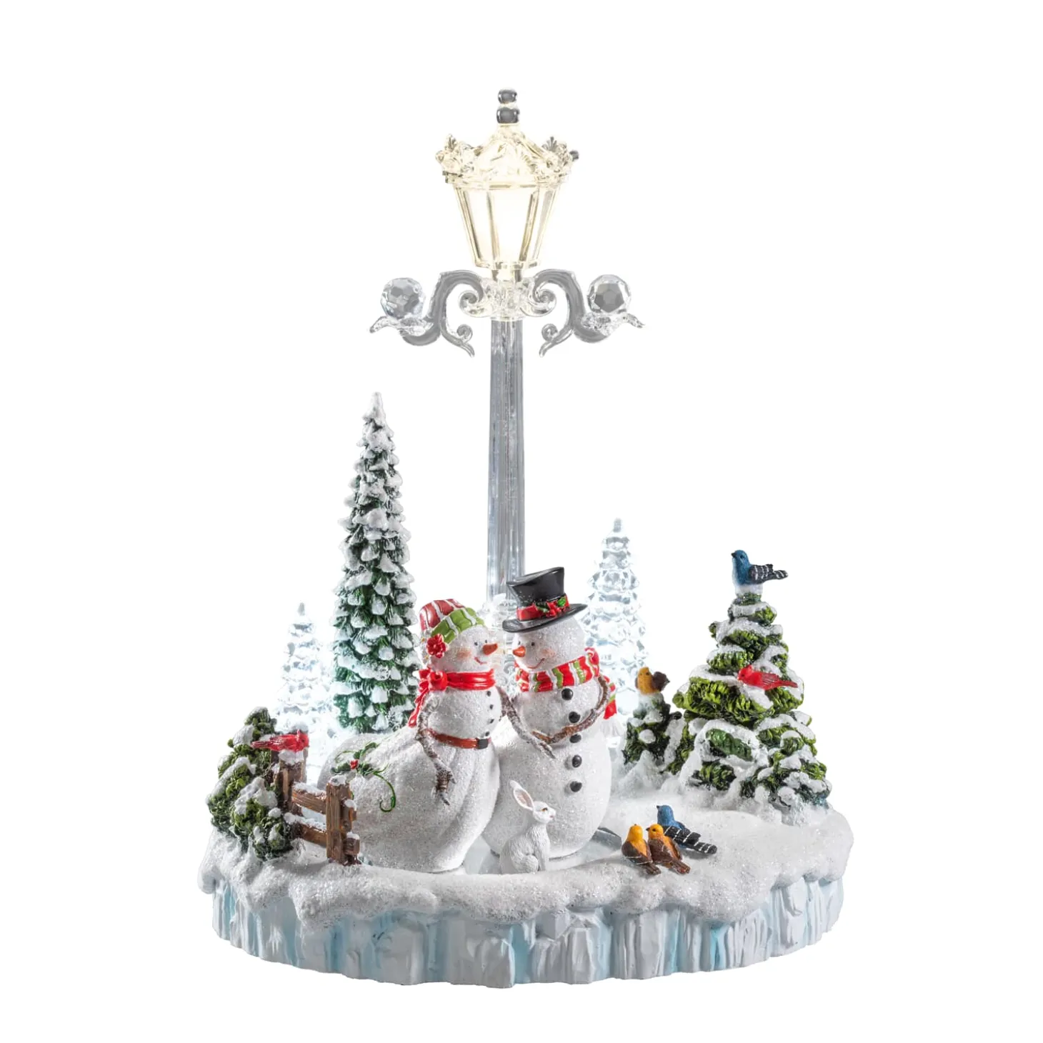 Schneemannpaar in Winterlandschaft, Standfigur aus Acryl