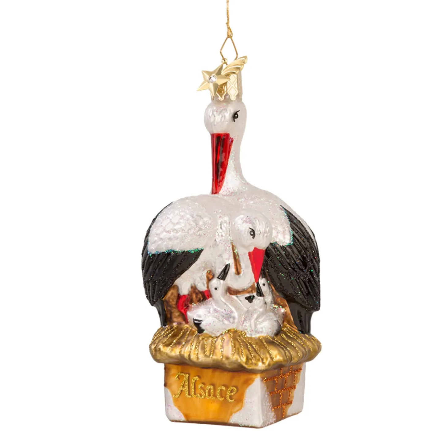 Storchenfamilie mit "Alsace"-Schriftzug