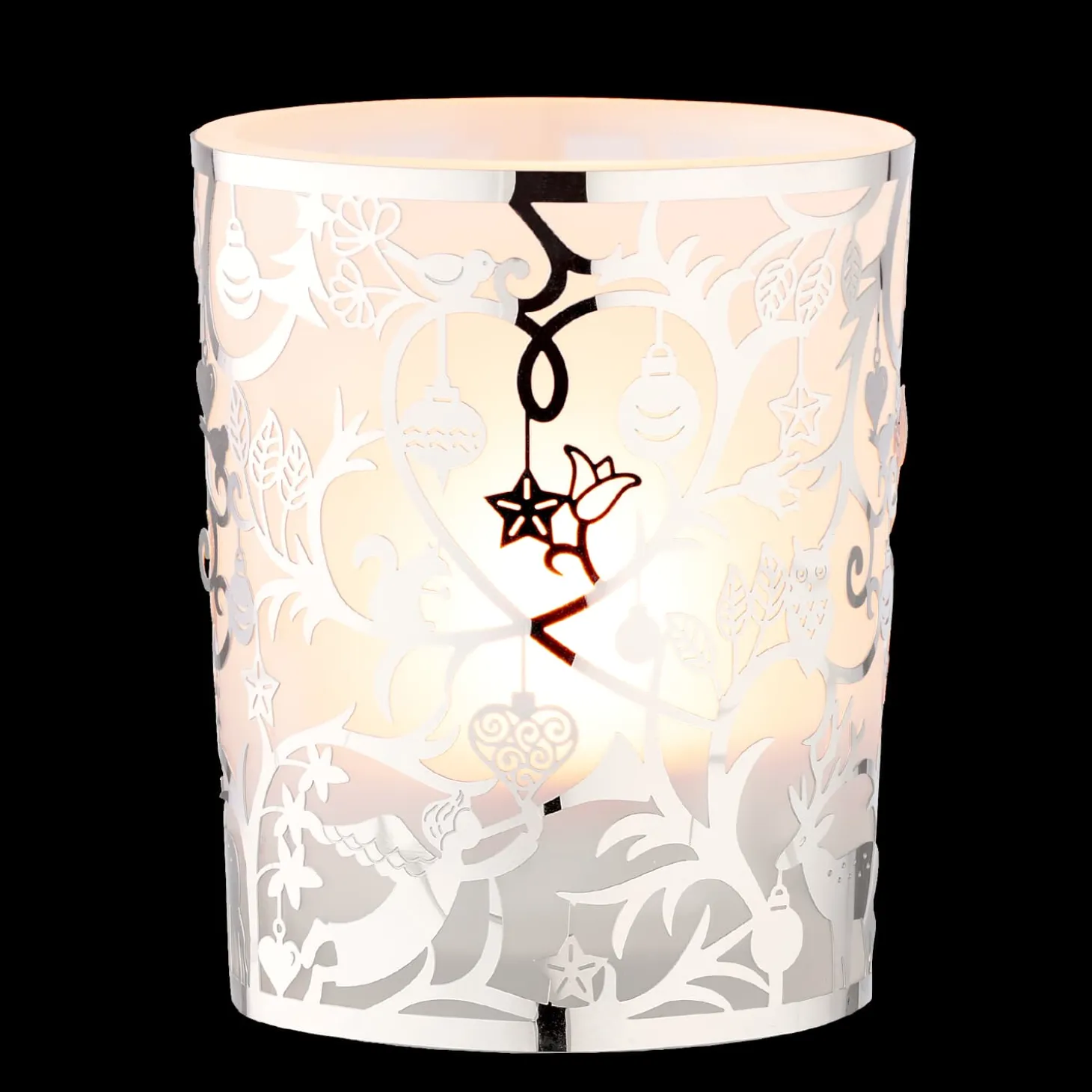 Teelichtglas "Waldweihnacht", silber