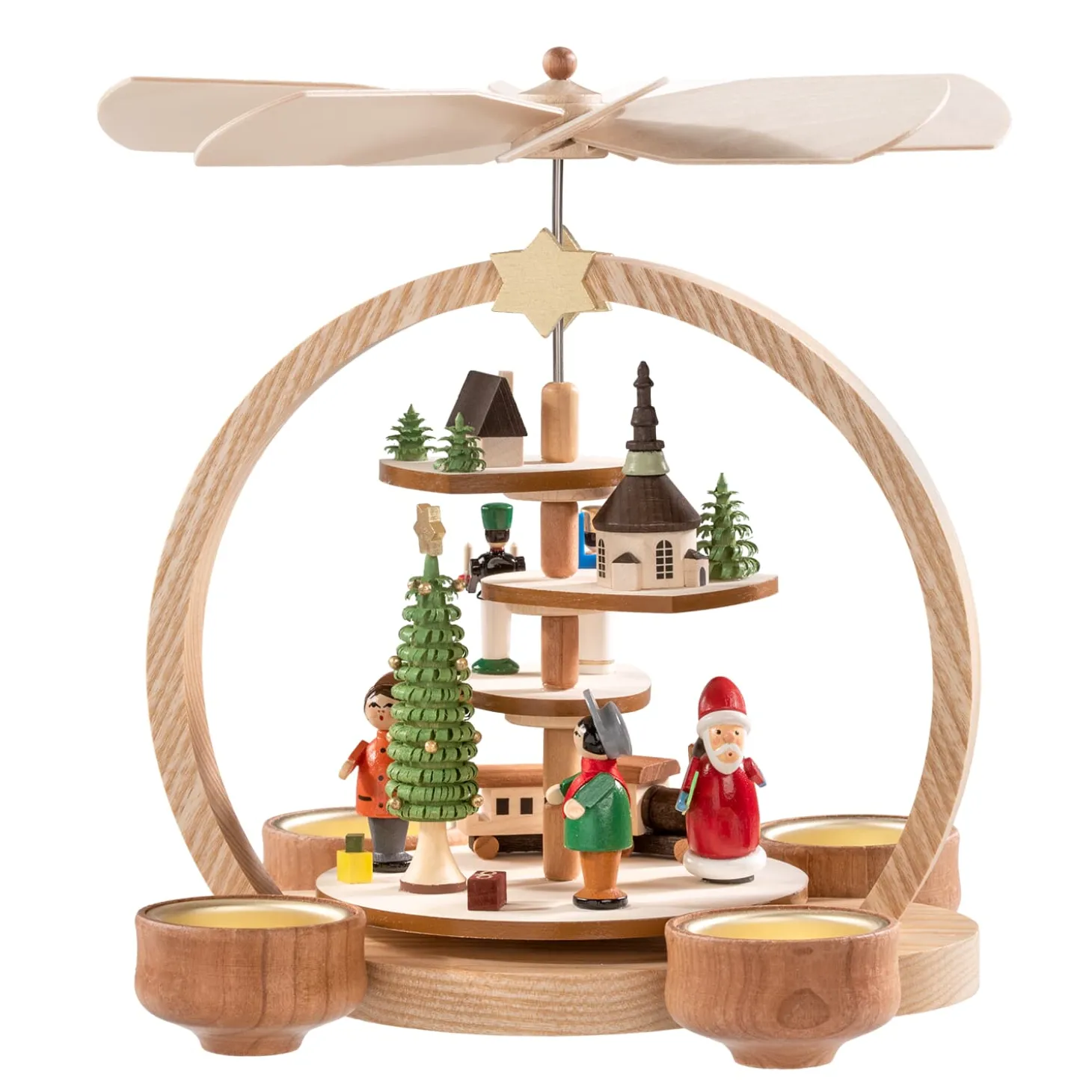 Teelicht-Pyramide Weihnachtsmann im Dorf