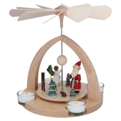 Teelicht-Pyramide "Weihnachtsmann mit Engel"