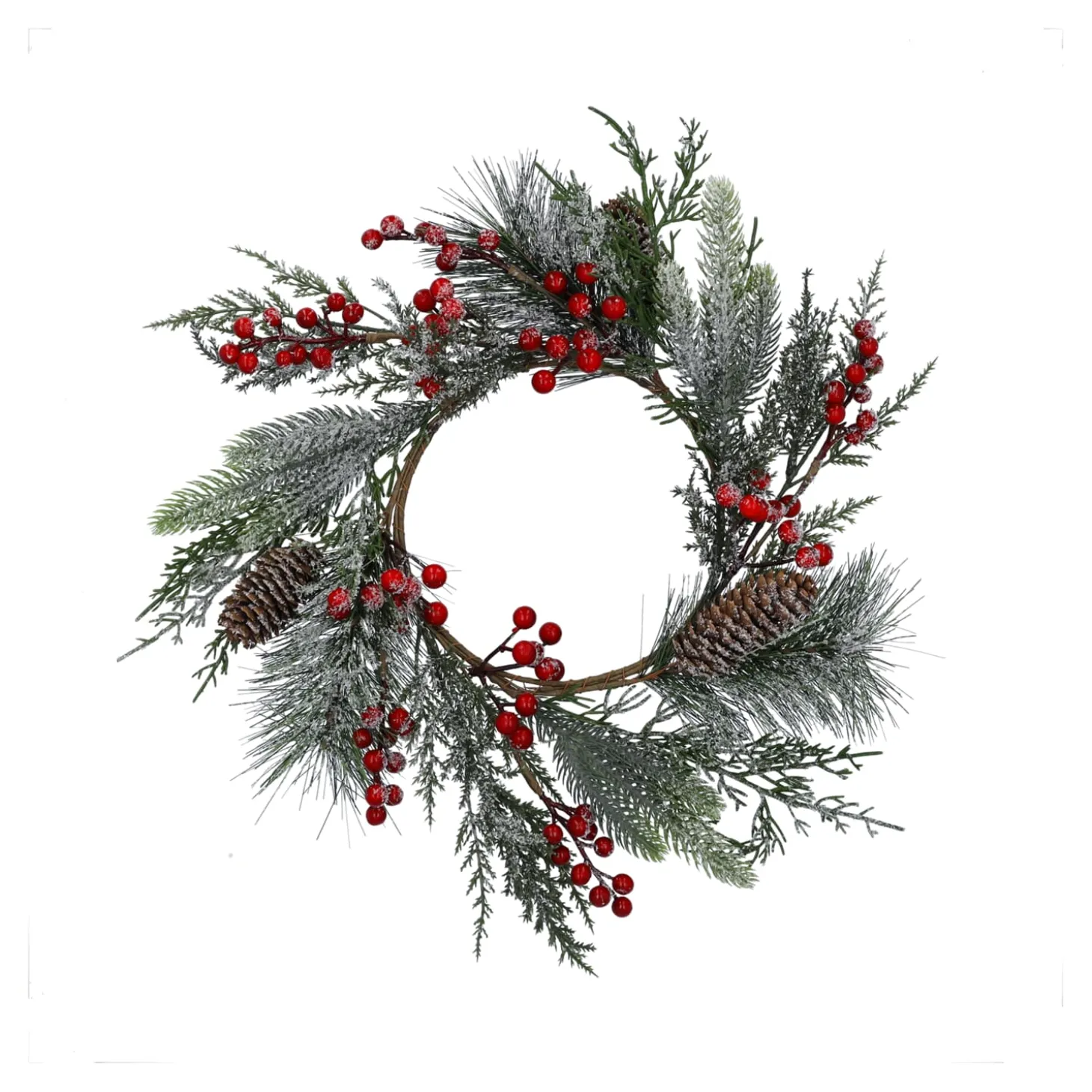 Tür- oder Tischkranz mit roten Beeren und Zapfen