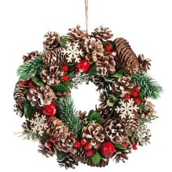 Tür-/Tischkranz mit roten Früchten und Zapfen